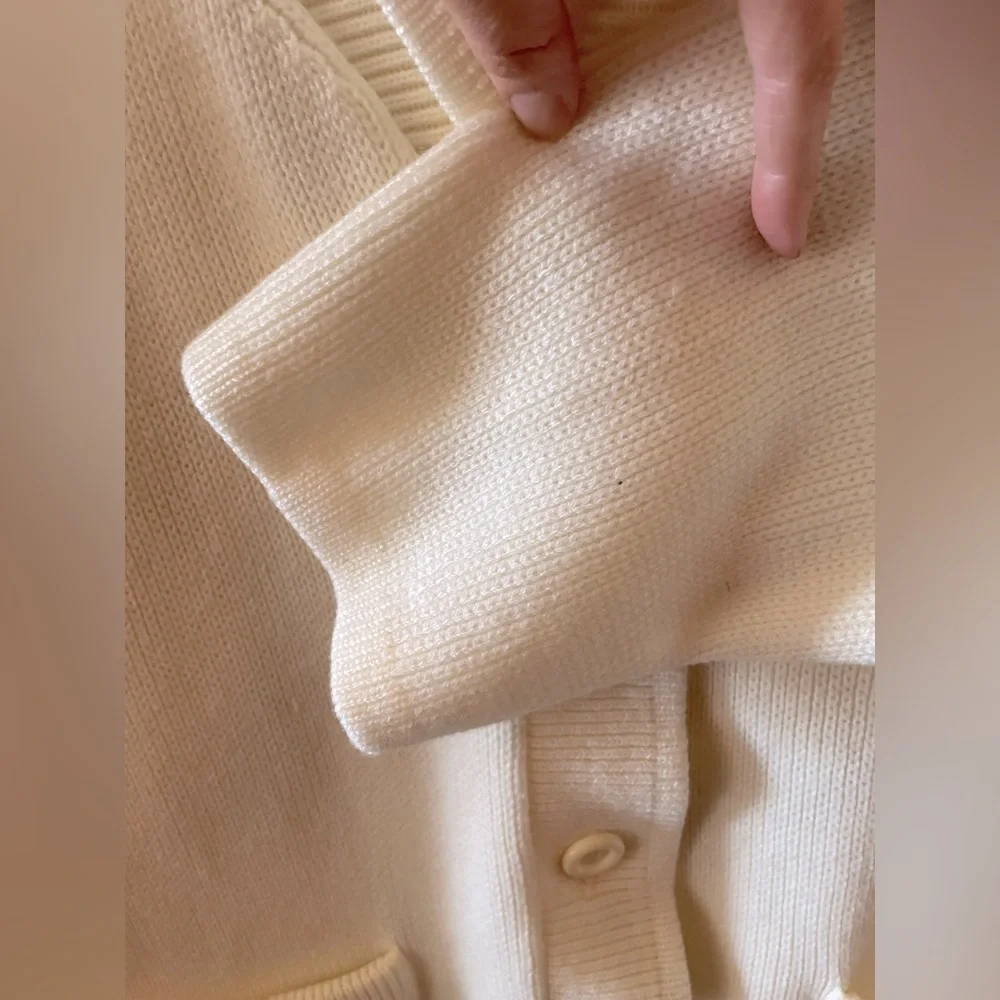 Sears Vintage Unisex Oversized Cream 70s Button Front Cardigan Sweater Size L/XL - Picture 6 of 7